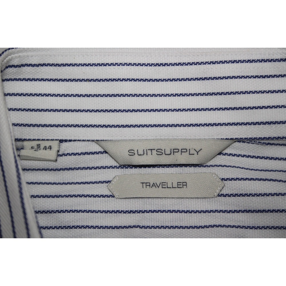 SUITSUPPLY TRAVELLER Men's 44/17.5 White Blue Stripes Dress Shirt - Picture 4 of 7